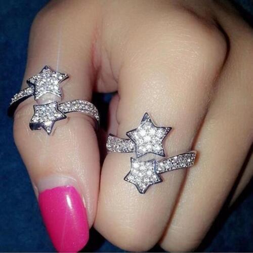 Cute Adjustable Silver Color Star Rings for Women Wedding ENgagement Party Fashion Jewelry 2020 NEw