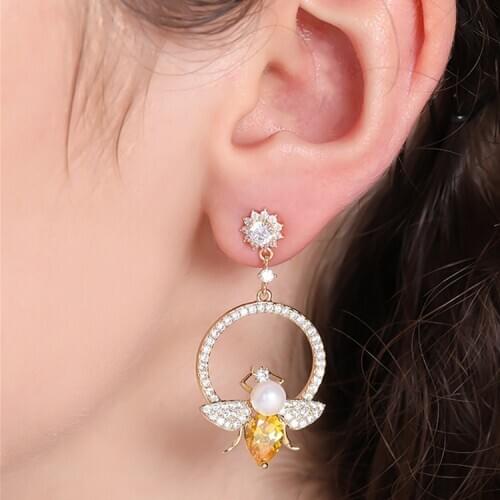Korean Earring Jewelry Rhinestone Little Bee Fashion Simple Simulation Pearl Earring Oorbellen Earrings For Women Bijoux Femme