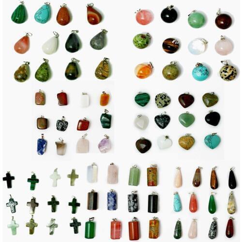 Hot Fashion 12Pcs Natural or Synthesic Assorted Stone Pendulum Circular Cone Charms Pendants For DIY Jewelry Making Crafts