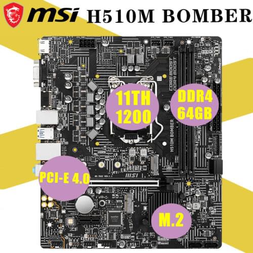 Motherboard MSI H510M H510 BOMBER 11th Generation LGA 1200 DDR4 64GB PCI-E 4.0 M.2 Intel H510 Mainboard New Desktop Micro ATX