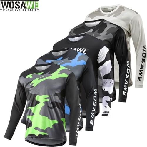 WOSAWE Mens Summer Cycling Jersey Bike MTB Jerseys Long Sleeves Motocross Mountain Bike Downhill Racing Road Bicycle Tops