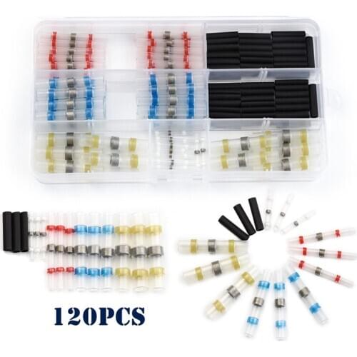 120Pcs Waterproof Heat Shrink Seal Splice Solder Terminals Sleeve Wire Connectors 26-10 AWG +Insulated Shrinkable Tubing Kit