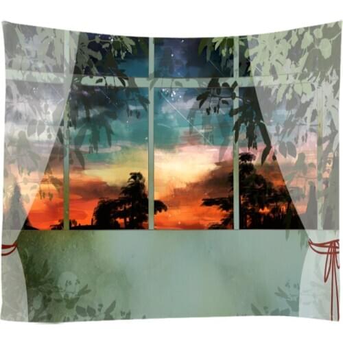 Windows Scenery Tapestry Wall Hanging Cloth Bed Spread Beach Towel Table Cloth Yoga Mat House Decoration Living Room Decoration
