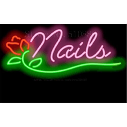 17*14"Nails with Rose and Phone Number NEON SIGN REAL GLASS BEER BAR PUB LIGHT SIGNS store display Restaurant Advertising Lights