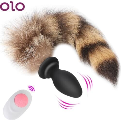 OLO 10 Frequency Vibrating Butt Plug Fox Tail Anal Plug Vibrator Adult Game Cosplay Sex Toys For Couples Anus Dilator