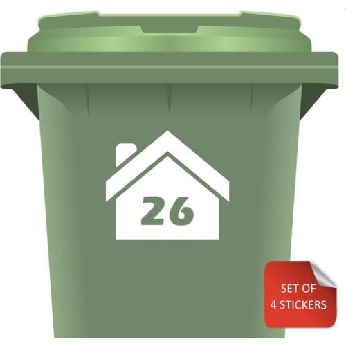 Wheelie Bin Numbers Stickers Personalised Custom Street Number 4 Pieces White