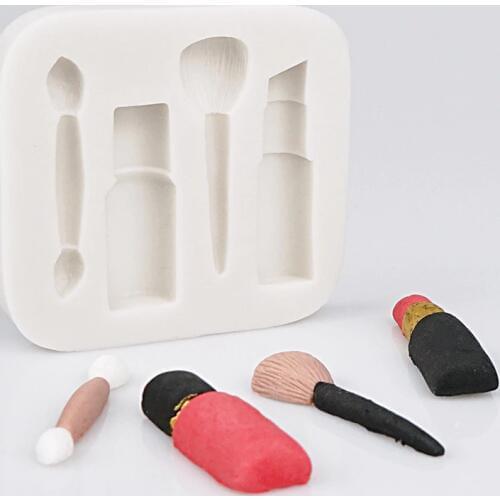 Lipstick/Makeup Brush Fondant Silicone Mold Pastry Biscuits Chocolate Mold Clay Soap Ice Cube Mould Baking Cake Decorating Tools