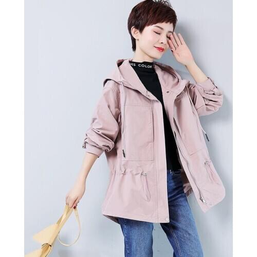 Spring Autumn Casual Loose Windbreakers Womens Hooded Wild Trench Coats Female Plus Size Loose Overcoat Women Cotton Coat Tops