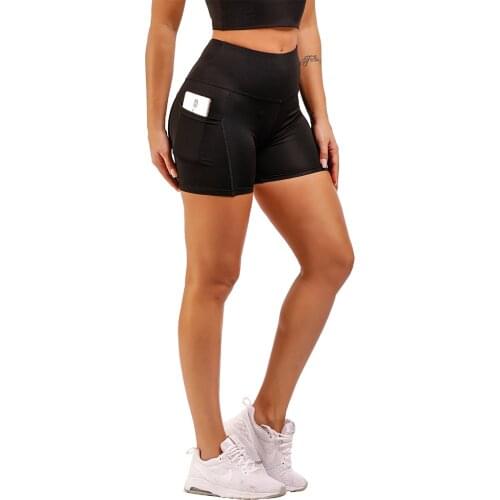 GYMQUASAR Women Pocket Sport Yoga Hip Push Up Shorts Running Gym Fitness High Waist Tummy Control Workout Shorts
