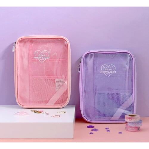 SKYSONIC A5 Stationery Organizer Bag PINK LAVENDER Book Pouch Journal Notebook Memo Pads Tape School Ofiice Orgnizer Holder Bag