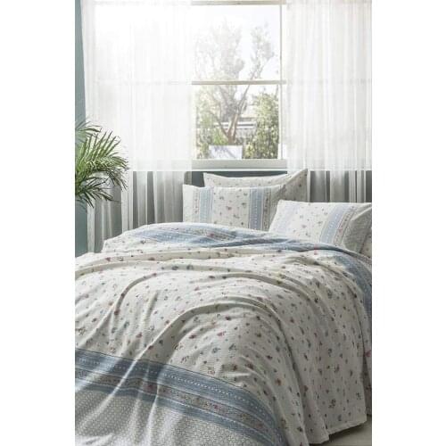 TAÇ Single Blue Pique Set Lalita- 100% Cotton Color: Blue Pike: 160x230 cm Fitted Bed Sheet: 100x200 cm Pillow Case: 50x70 cm