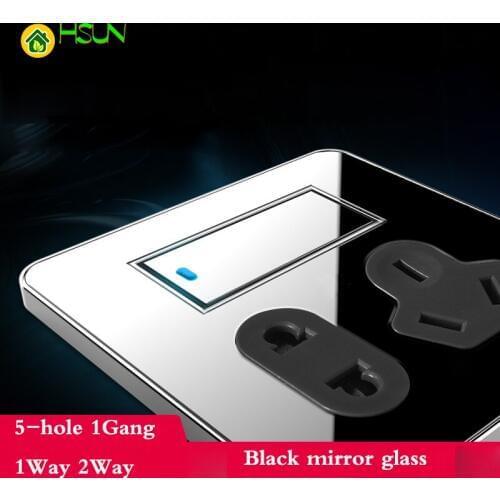 Light Point switch wall socket with control switch 5-hole 1Gang1Way2Way Switch with Power Outlet Panel LED Fluorescent