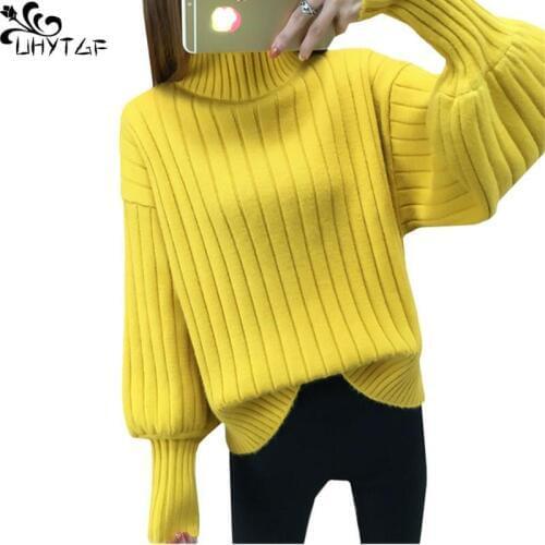UHYTGF Winter Sweater Women Korean Fashion Pullover Knitted Turtleneck Plus Size Top Female Long Sleeve Elastic Warm Clothes 308