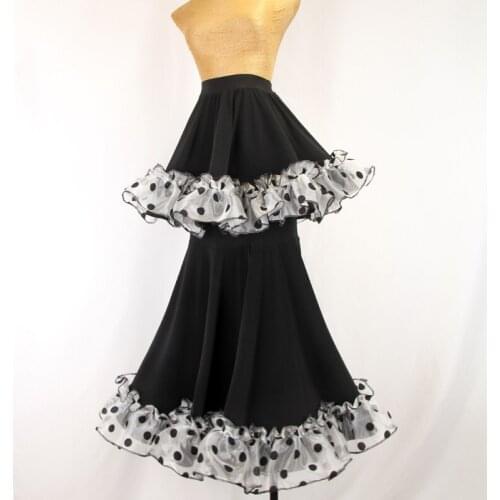 Ballroom Dance Skirt Professional Modern Standard Dance Lace Spotted Skirt Female Elegant Waltz Performance Costumes DQL5862