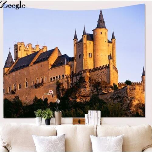 Zeegle Castle Pattern Tapestry Mandala Wall Decor Beach Towel Fabric Tapestry Wall Hanging Yoga Blanket Carpet