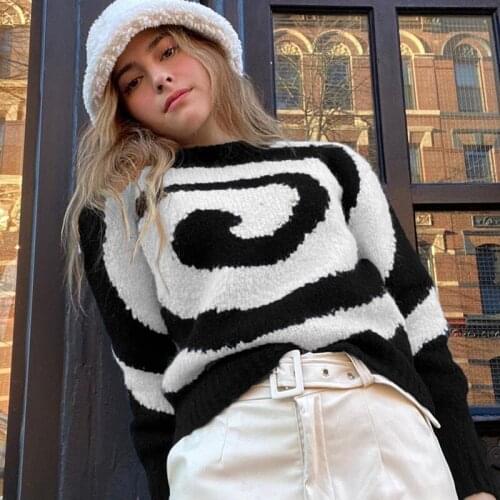 Aesthetics stripe knit Top women cute Y2k Sweater oversize vintage grunge High street Blouse Winter Long sleeve Womens sweater