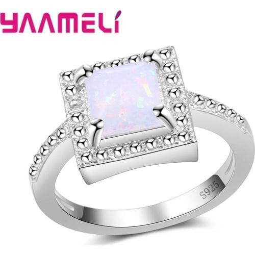 BOHO Big Square Opal Stone Midi Rings For Women New Design Retro 925 Pure Color Vintage Finger Knuckle Ring