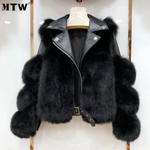 Winter Women Faux Fox Fur Coat Korean Loose Long Sleeve Outerwear Tops 2021 Vintage Motorcycle Warm Faux Fur Jacket