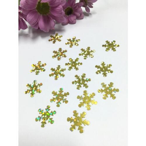 1100pcs/lot 15mm Snowflake PVC Sequins With 1 Center Hole Christmas Gift DIY Clothes Navidad Ornaments Laser Gold Hologram