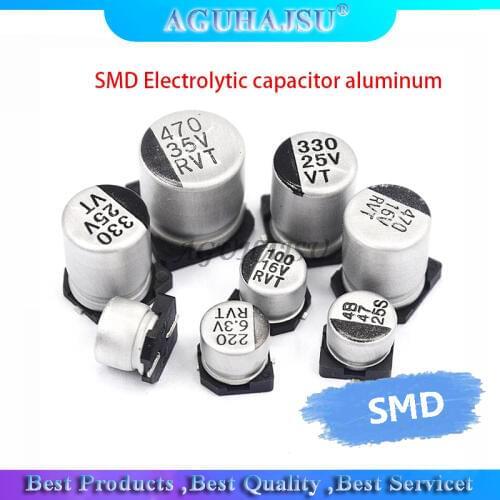 20pcs SMD Electrolytic capacitor aluminum 6.3V 10V 16V 25V 35V 50V 1UF 2.2UF 4.7UF 10UF 47UF 100UF 220UF 330UF 470UF 680UF