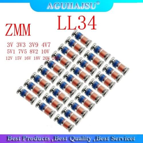 200PCS ZMM 3V 3V3 3V9 4V7 5V1 7V5 8V2 10V 12V 15V 16V 18V 20V 24V LL34 SMD diode package 1/2W 0.5w Chip diode