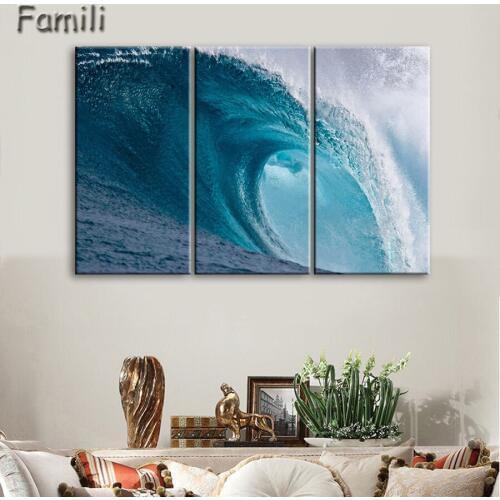 2017 Canvas Painting Fallout Wall Art 3Pieces Modern Sea Wave Landscape Painting Picture Canvas Art For Living Room Unframed