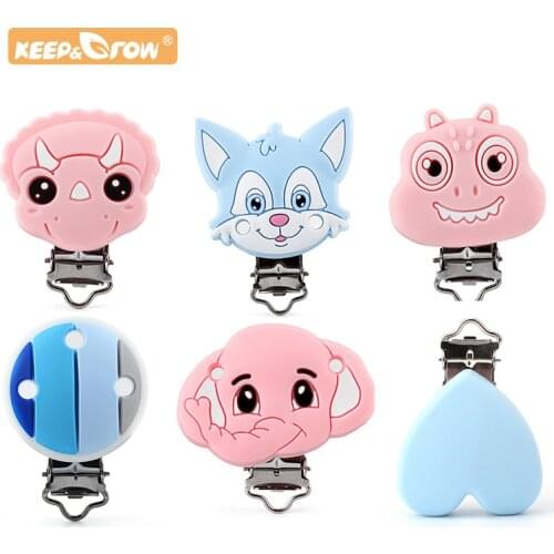 3pcs Baby Silicone Teether Clips Pacifier Holder Chains Rainbow Dinosaur Fox Elephant Heart DIY Baby Teething Pacifier Clips
