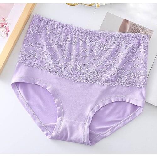 3PC Womens Cotton Panties Plus Size Sexy Lace Lingerie Breathable Briefs High Waist Hip Lifting Womens Underwear Sex Thong 6XL