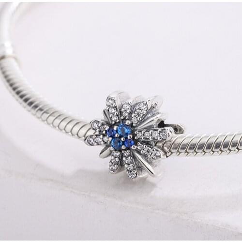 925 Sterling Silver Elegant Charms Blue Zircon Crystal Snowflake Pendant Charm Bracelet Fit Original Bracelet Women Jewelry