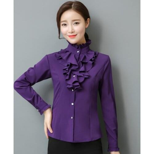 Oversize 5XL Party Blouse Women Retro Vintage Victorian Gothic Lolita Long Sleeve Stand Collar Solid Shirt Elegant Ladies Tops