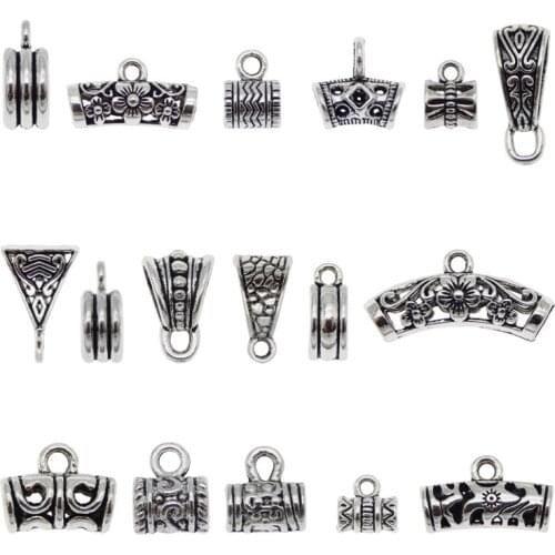 Julie Wang 20/34PCS Bail Beads Charms Antique Silver Color Tube Spacer Bead European Bracelet Pendant Jewelry Making Accessory