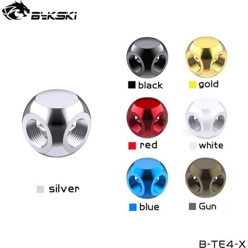 BYKSKI G1/4'' 4 Way Cubic Spliter Water Cooling Build Accessories Fittings ,Black,White,Silver,Gold,Blue,B-TE4-X