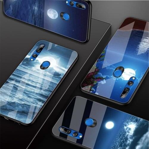 Blue sea moon Tempered Glass Phone Case For Huawei honor 8X 9 10i 20i 20Lite 20Pro 30 Pro Cover Shell