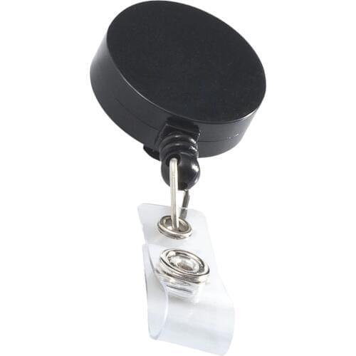 Retracting black ID card badge reel holder, back belt clip,extend nylon cord,hospital nurse,office employee,trade show favor