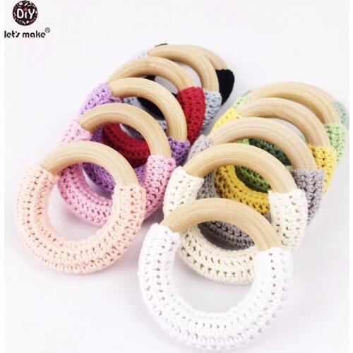 Lets Make Wooden Teethers Teething Toy Natural Maple Wood Teething Rings 5pc Chunky Crochete Wood Rings Baby Teether