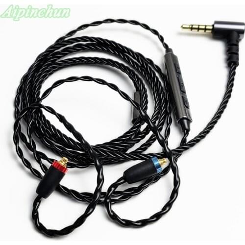 Aipinchun Black MMCX Headphones Cable Mic Volume Controller Replace for Shure SE215 SE315 SE425 SE535 SE846 3.5mm L Bending Jack