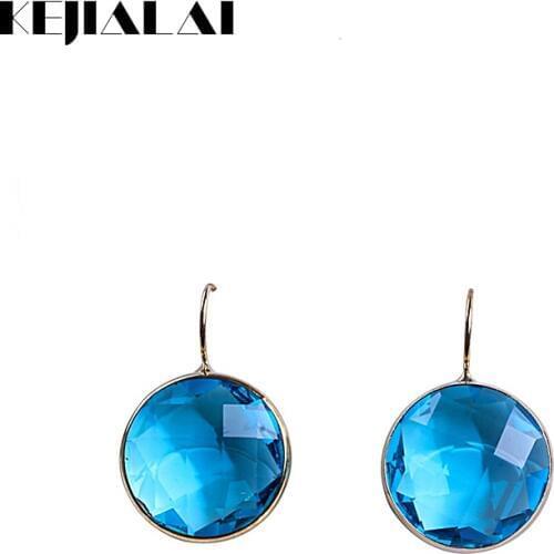 Kejialai 1Pair Cweel Crystal Glass Earring Blue Gem Faceted Pendents Hook Fashion Jewelry for Women Girl Party M-L621