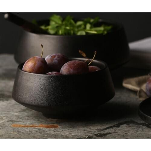 Ceramic rice black matte high bowl home soup restaurant noodle bowl snack bowl tableware eco friendly Japan Style