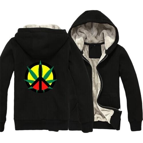 Hemp Peace Sign Jamaica Reggae Regge Rasta Leaf Red Yellow Green Man Boy Parkas Full Zip Coat Plus Velvet Autumn ZIIART