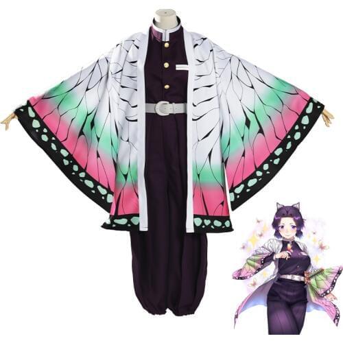 Anime Demon Slayer Kimetsu no Yaiba Kochou Shinobu Uniform Cosplay Costume Women Haori Kimono Party Dress