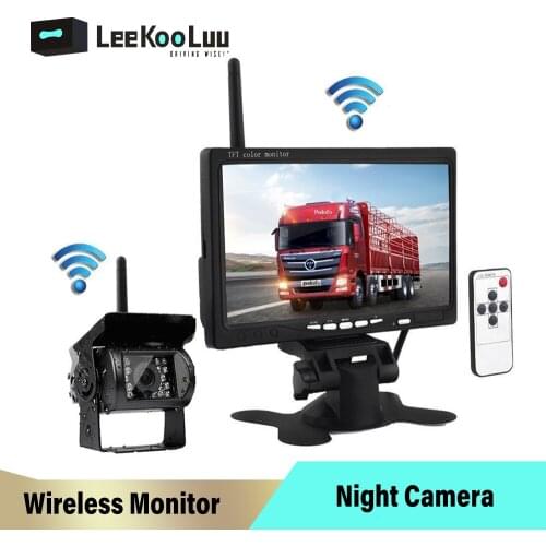 LeeKooLuu 7" Wireless Car Monitor LCD Car Rear View Camera HD monitor for Truck Camera support Bus RV Van DVD reverse camera