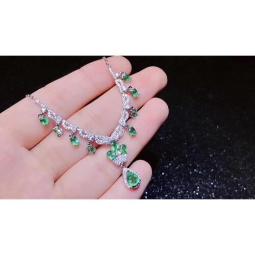 The Best engagement Gift Emerald Necklace 925 sterling silver Fine jewelry Emerald Pendant