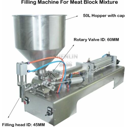 Filling machine for Meat chunk Mixture, DN60 Enlarger Filler for big size slice meat material Piston racking and Packing SHENLI