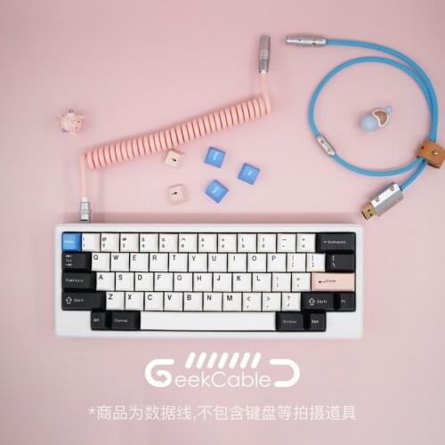 Geekcable Handmade Customized Mechanical Keyboad Data Cable Rear Aviation Plug Series Spiral Woven Pink And Blue/White/Yellow