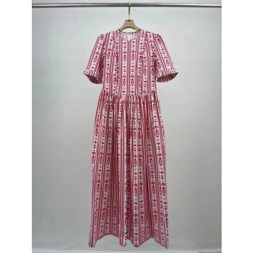 Fashion Runway Summer Short Sleeve Long Dress Womens O-Neck Floral Print Elegant Party Holiday Popular Dress