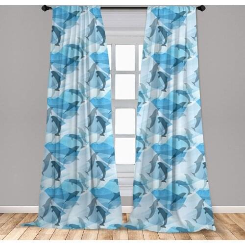 Sea Animals Curtains Dolphin Silhouettes with Abstract Ocean Waves Aquatic Life Window Curtains for Living Room Bedroom