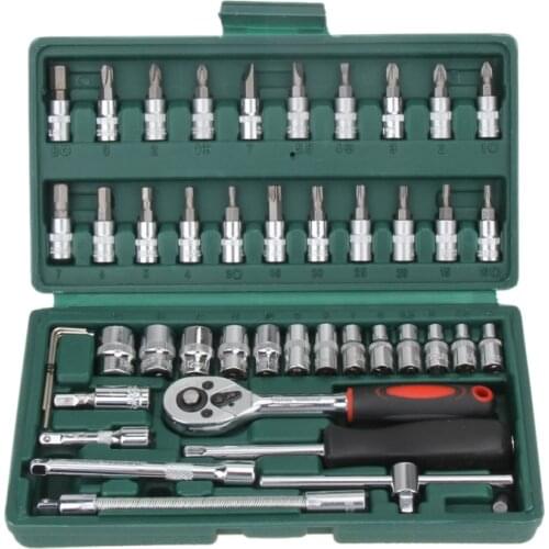 Hot Professional 46pcs Spanner Socket Set 1/4 inch Screwdriver Ratchet Wrench Set Kit Car Repair Tools Combination Hand Tool Set