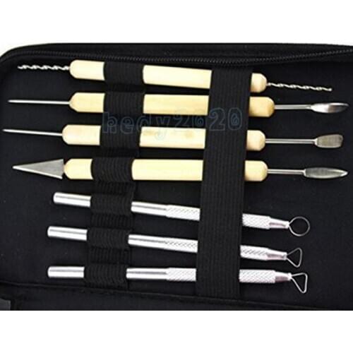 14 Pcs Pottery Clay Sculpting Wax Carving Pottery Tools Set with Canvas Cases Polymer Ceramic Modeling Kit Art Crafts
