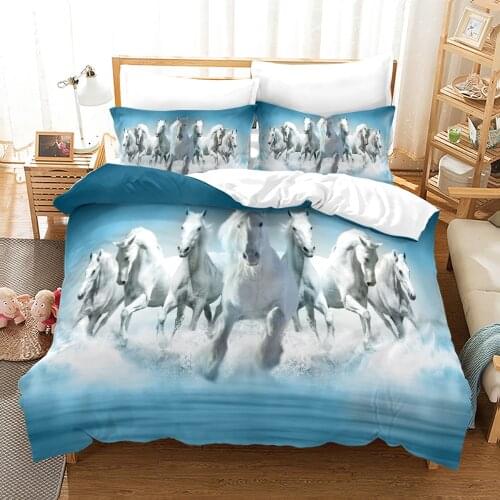 Horse Bedding Set Single Twin Full Queen King Size Animal Horses Bed Set Childrens Kid Bedroom Duvetcover Sets 3D 004