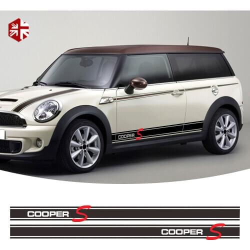2 Pcs Car Styling Cooper S Style Door Side Stripes Sticker Graphics Vinyl Body Decal For MINI Cooper S Clubman R55 Accessories